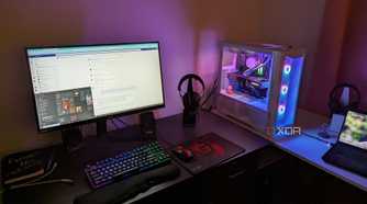 Gaming PC setup with RGB and monitor and keyboard
