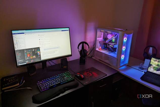Gaming PC setup with RGB and monitor and keyboard