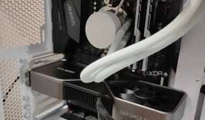 Close up of GeForce RTX 3080 FE inside a white gaming PC