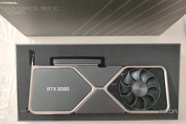 Close up of GeForce RTX 3080 FE with box