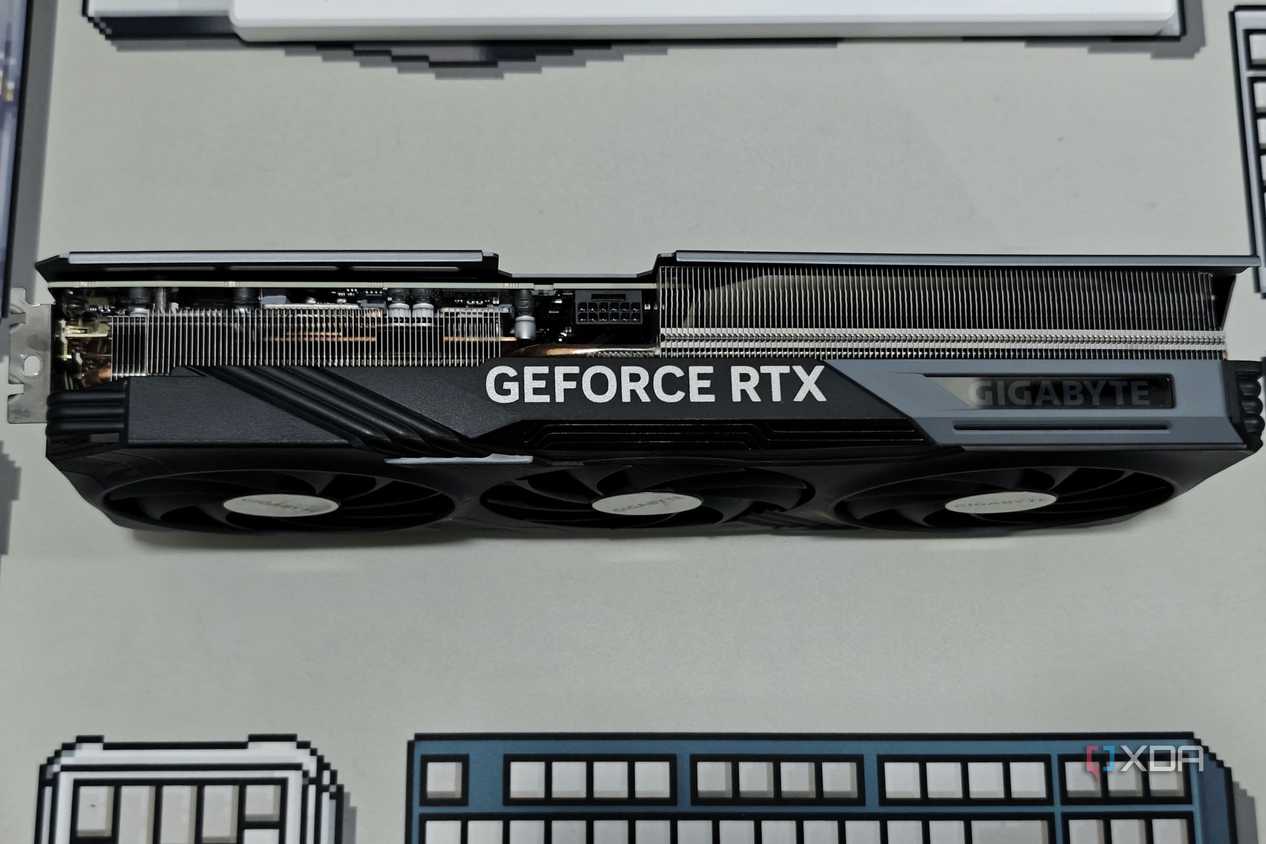 An image showing the side profile of the Gigabyte GeForce RTX 4070 Ti Gaming OC GPU.