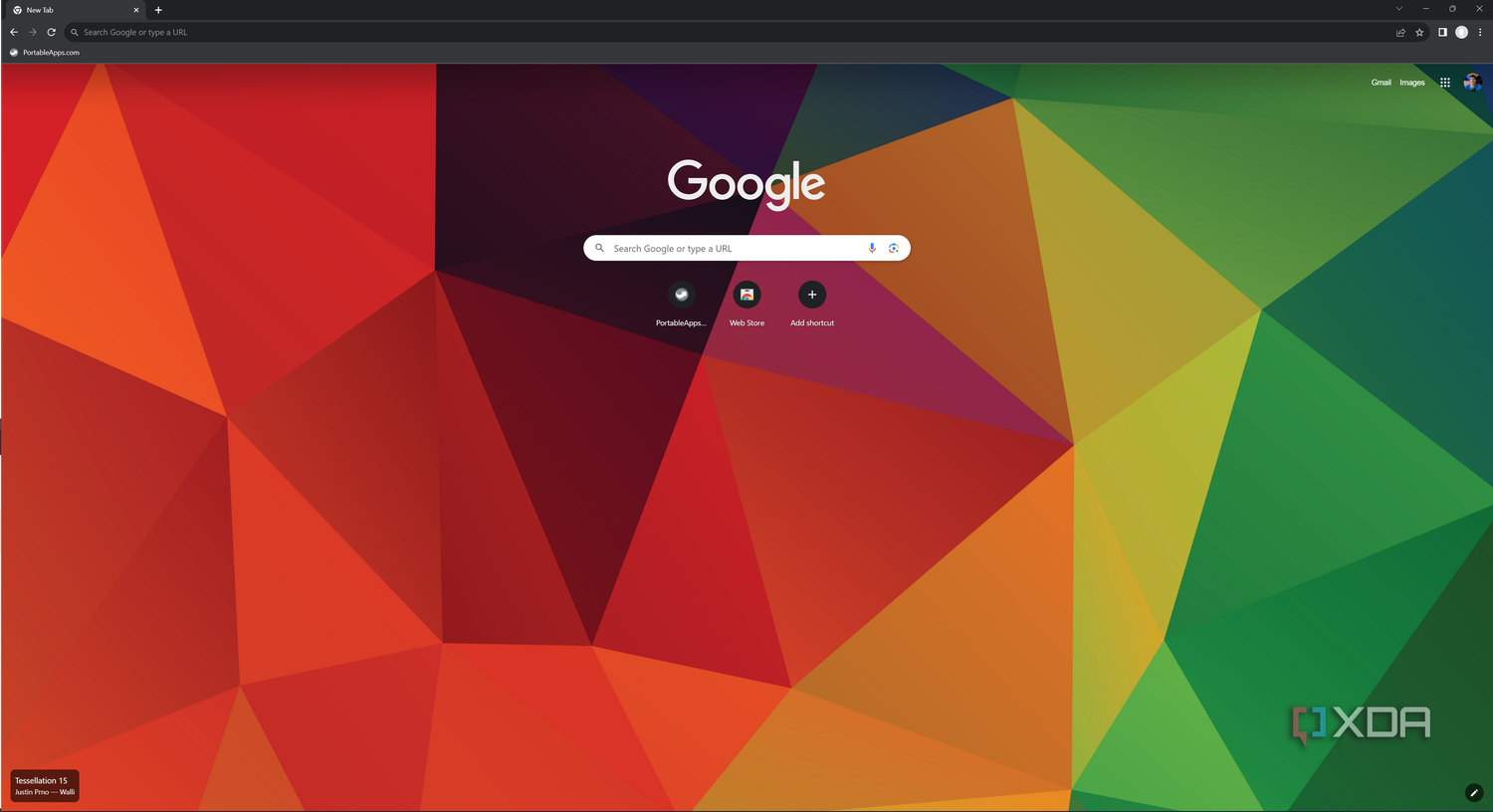 Screenshot of the default homepage in Google Chrome