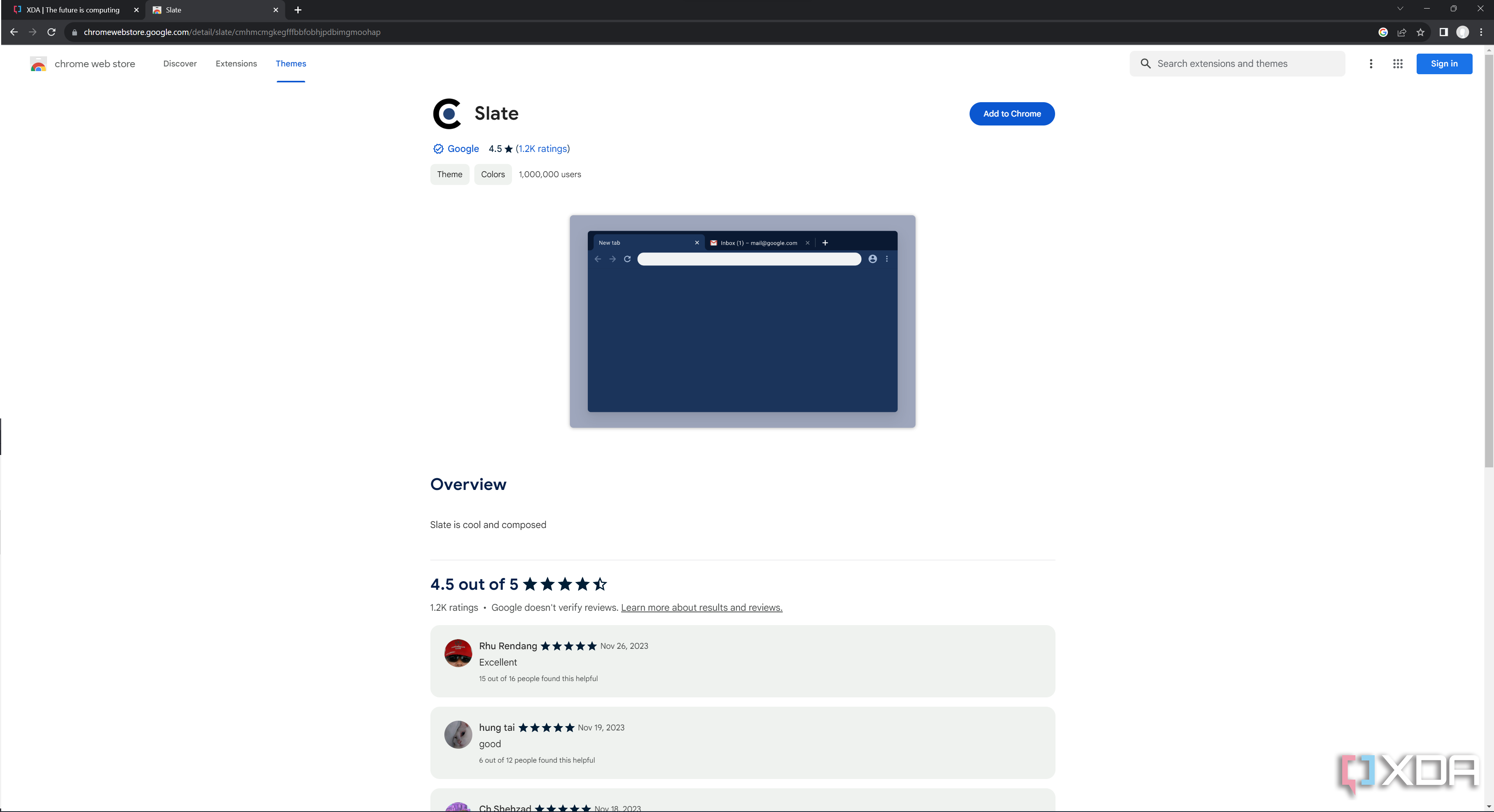 Screenshot of Google Chrome displaying a theme in the Chrome Web Store
