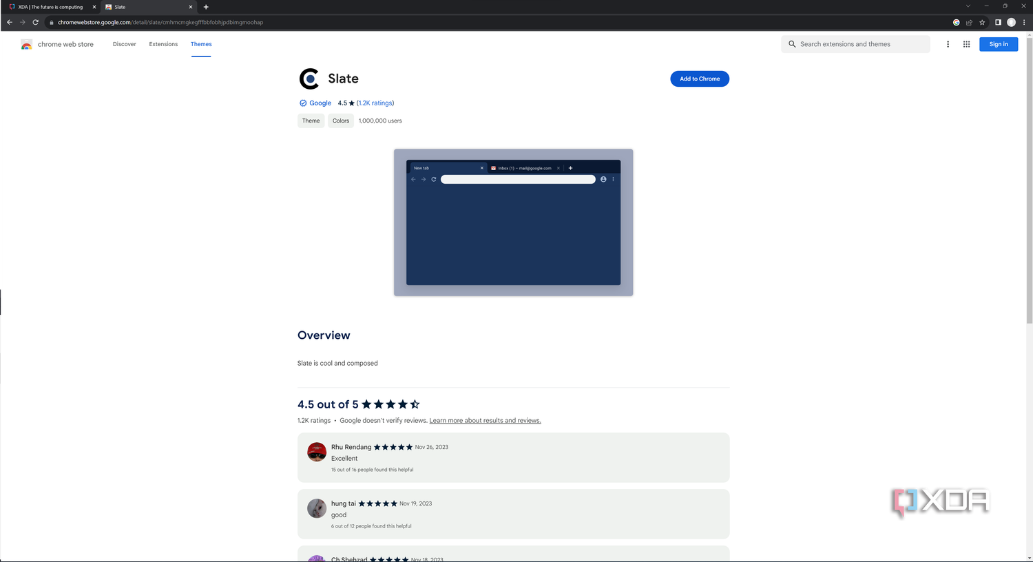Screenshot of Google Chrome displaying a theme in the Chrome Web Store