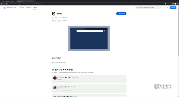 Screenshot of Google Chrome displaying a theme in the Chrome Web Store
