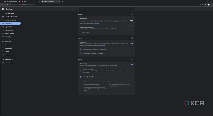 Screenshot of Google Chrome settings
