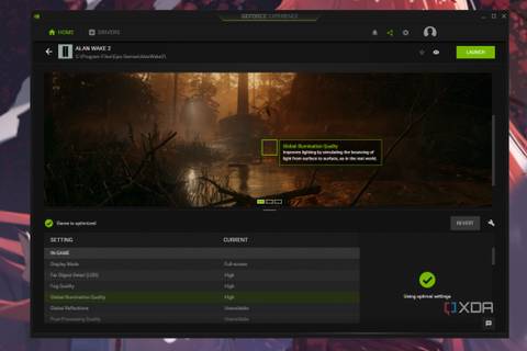 A screenshot showing the graphics settings description in GeForce Experience for Alan Wake 2.