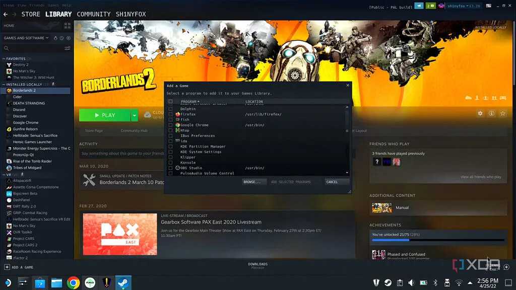 A screenshot showing how to add the Heroic Games launcher to the Steam Library on a Steam Deck