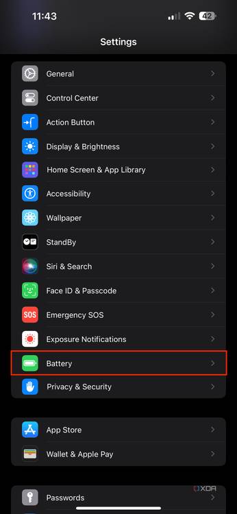 battery section in iPhone settings