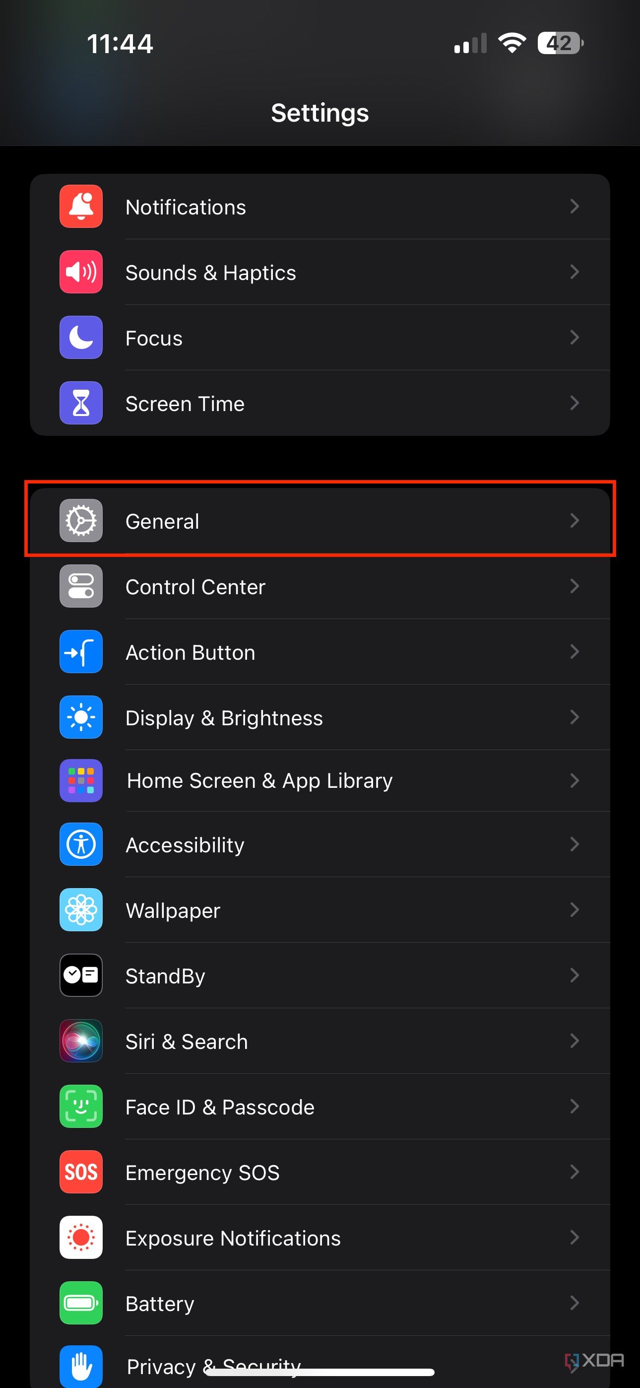 general section in iPhone settings