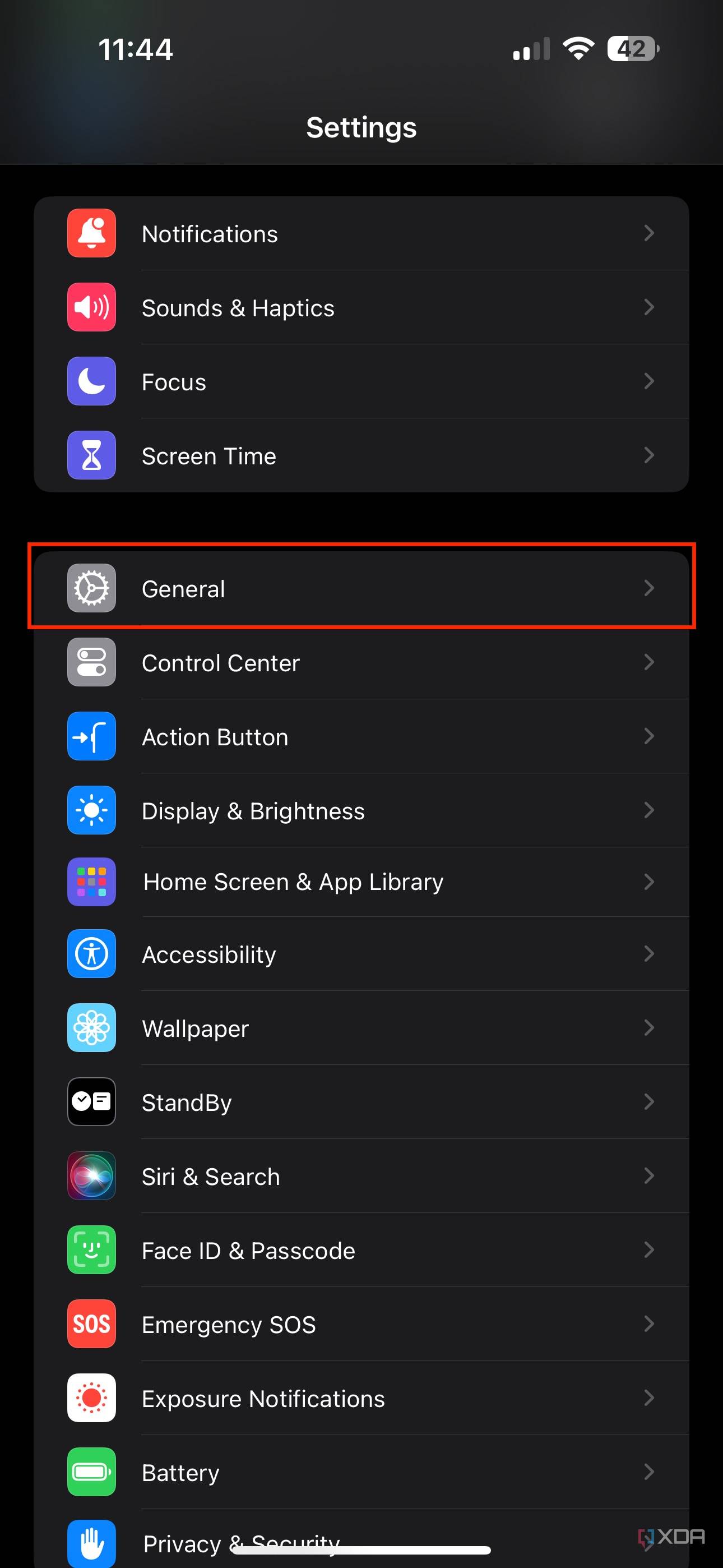 general section in iPhone settings