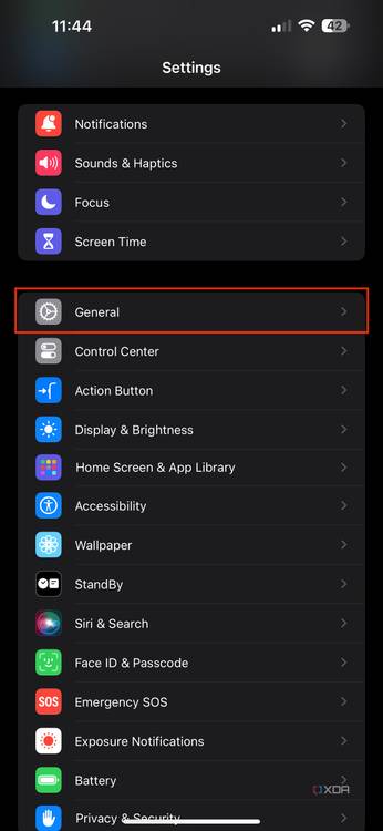 general section in iPhone settings