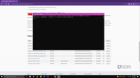 A screenshot of a command-line interface on Windows with the Python prompt visible, indicating Python 3.11.7 has been installed and is ready for use.