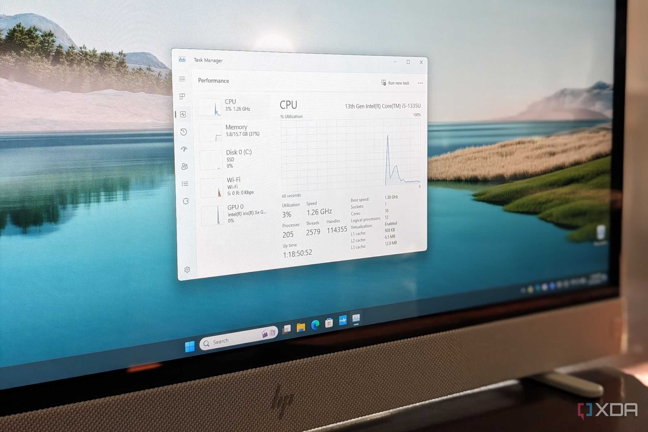 A photo of the task manager on the HP Envy Move showing the CPU