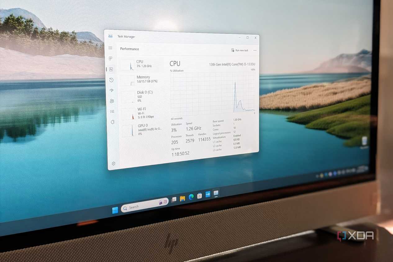 A photo of the task manager on the HP Envy Move showing the CPU