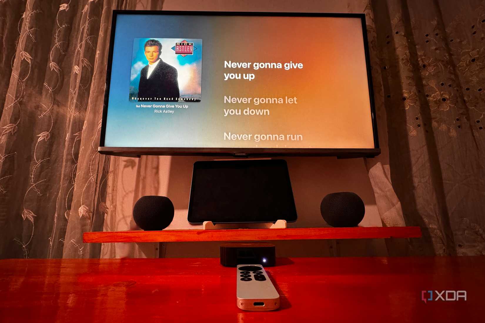 Apple TV playing music through HomePod mini stereo pair