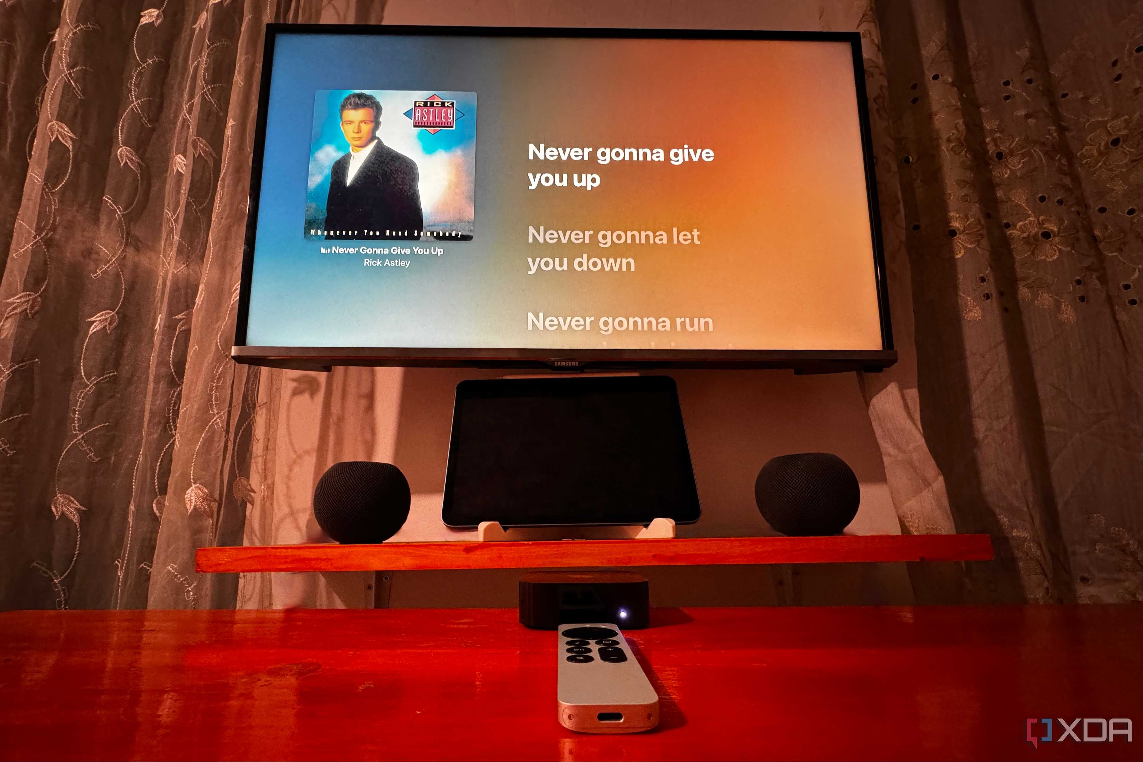 Apple TV playing music through HomePod mini stereo pair