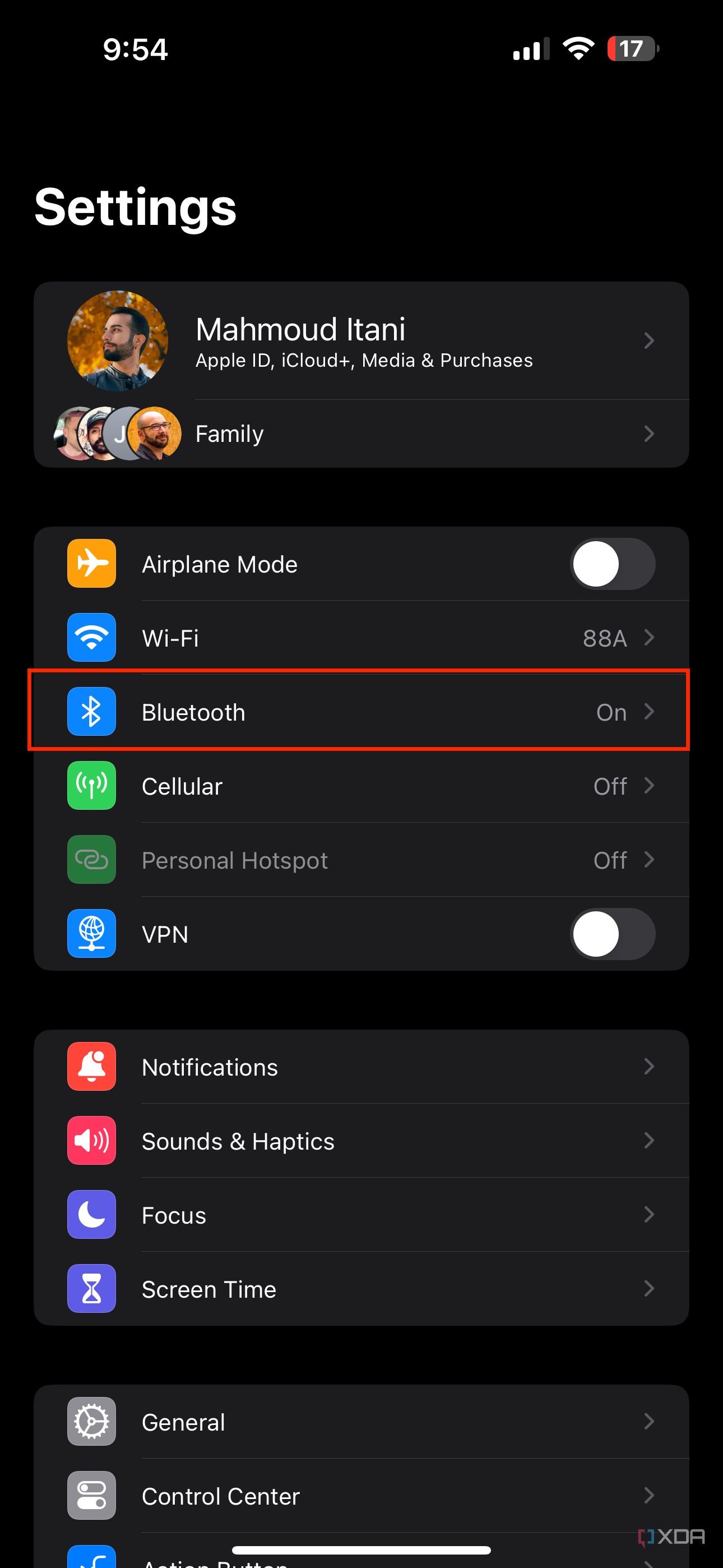 bluetooth settings on iPhone