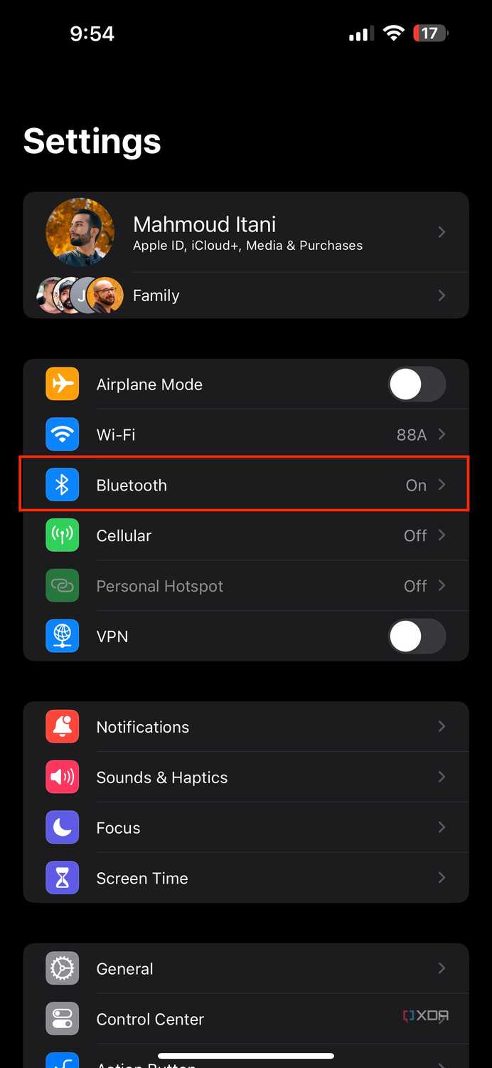 bluetooth settings on iPhone