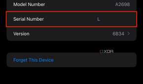 AirPods serial number in iPhone settings