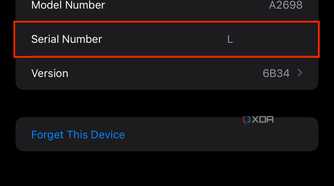AirPods serial number in iPhone settings