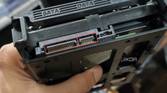 An image of the SATA data and power connectors of an HDD