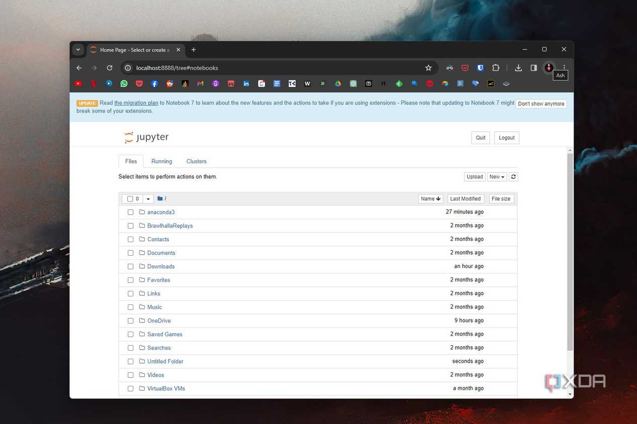 Windows 11 screenshot that shows the Jupyter Notebook interface open in Google Chrome