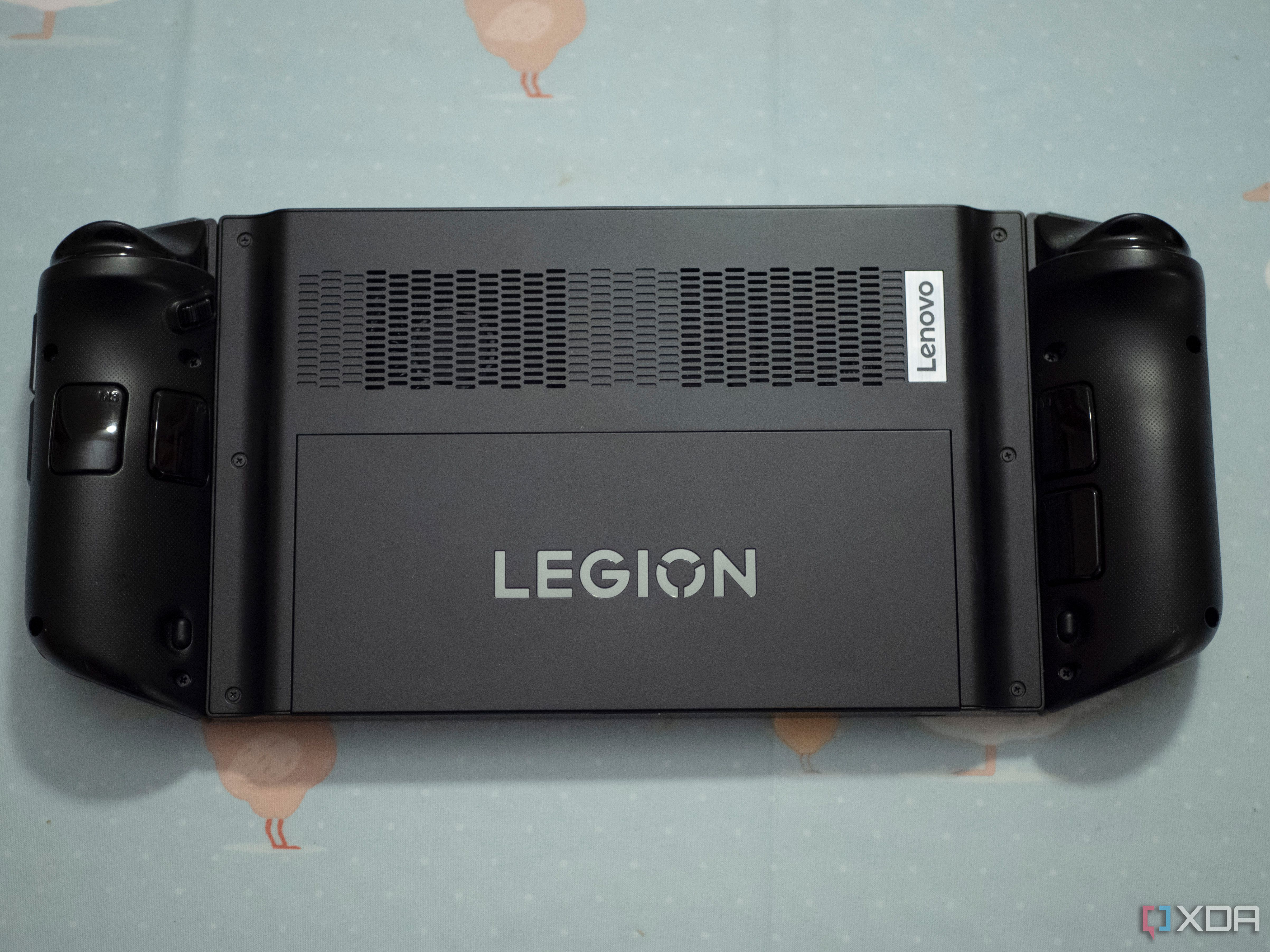 Back of the Lenovo Legion Go with the device face down on a table