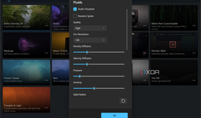 Screenshot of Lively Wallpaper customizing settings for the Fluids wallpaper