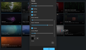 Screenshot of Lively Wallpaper customizing settings for the Fluids wallpaper