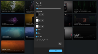Screenshot of Lively Wallpaper customizing settings for the The Hill wallpaper