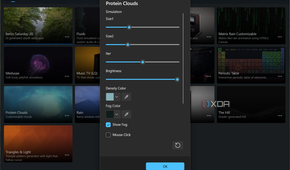 Screenshot of Lively Wallpaper customizing settings for the Protein Clouds wallpaper