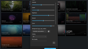 Screenshot of Lively Wallpaper customizing settings for the Rain wallpaper