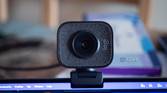 Logitech StreaCam on top of a laptop, facing the camera