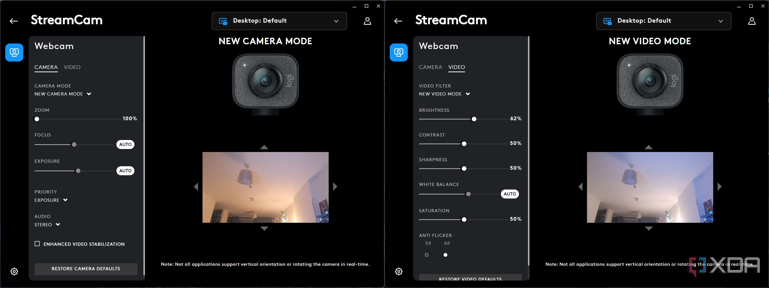 Logitech G Hub application showing picture and video modes