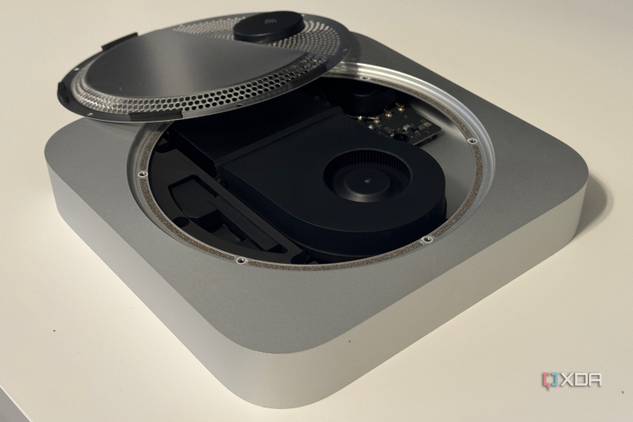 The internals of a Mac Mini.