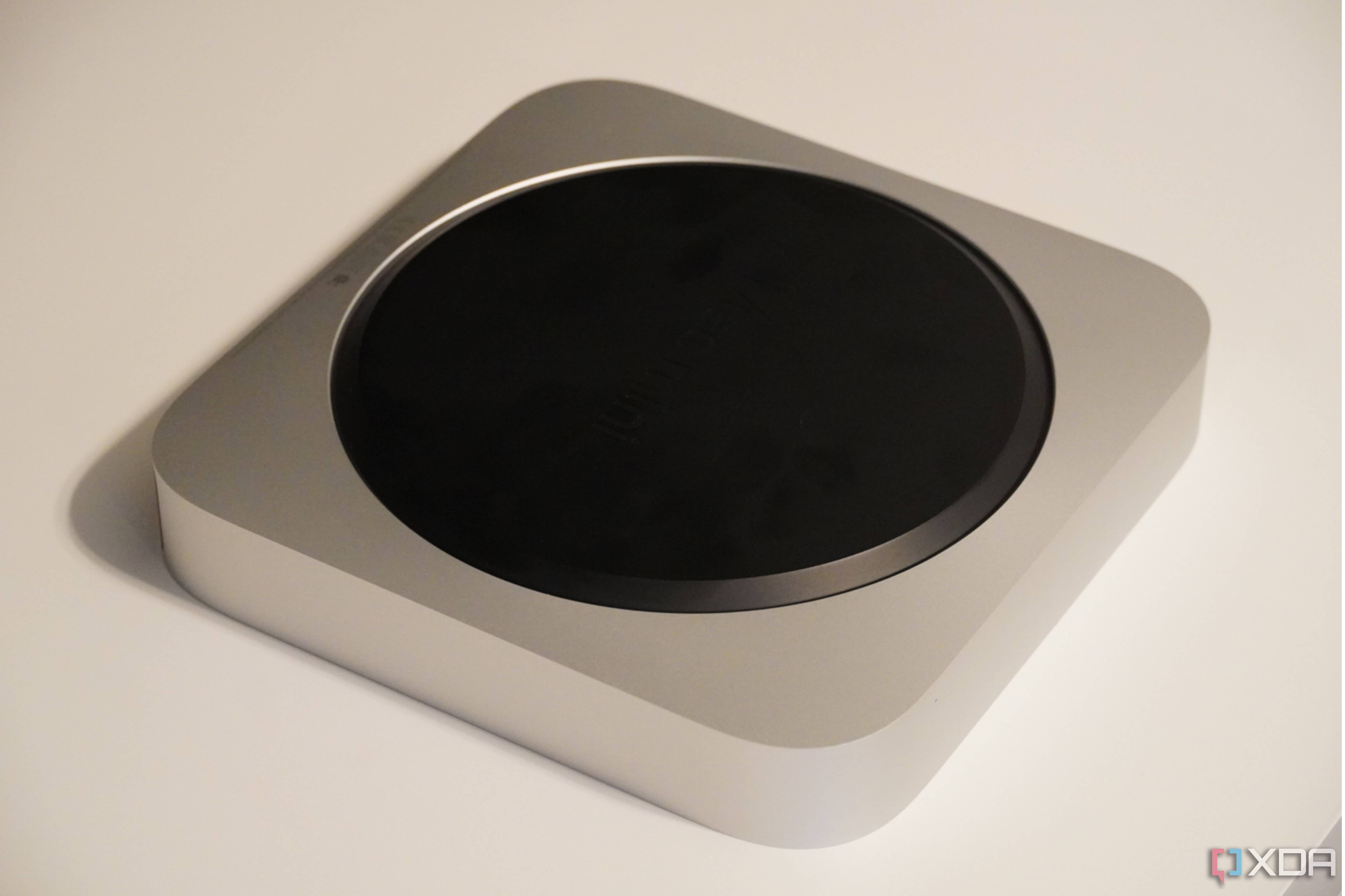 The bottom of the Mac Mini (2023) with the cover on.