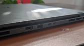 A photo of the ports on the back side of the MSI Prestige Evo 16 AI showing HDMI, USB-A and Thunderbolt