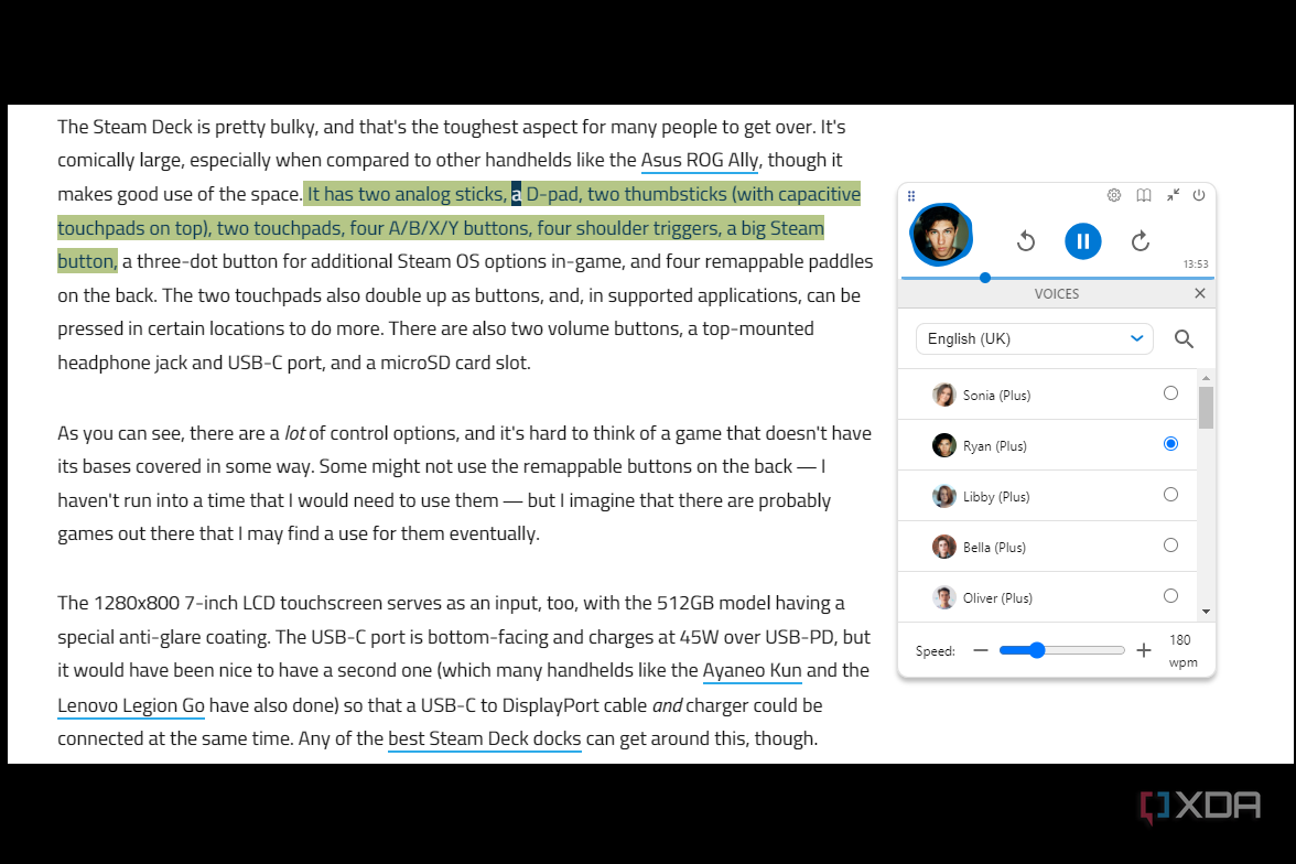 Natural reader interace showing highlighted text that's being read