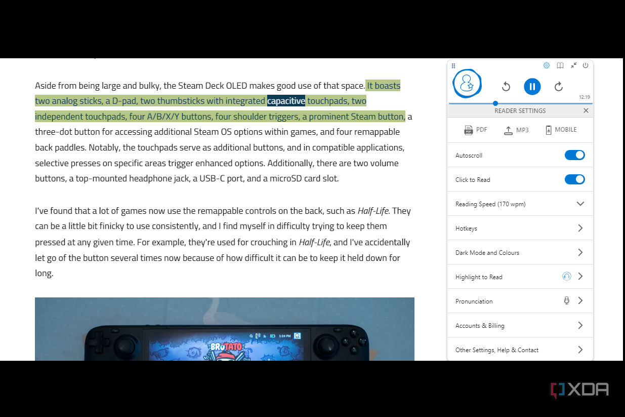 Natural Reader interface