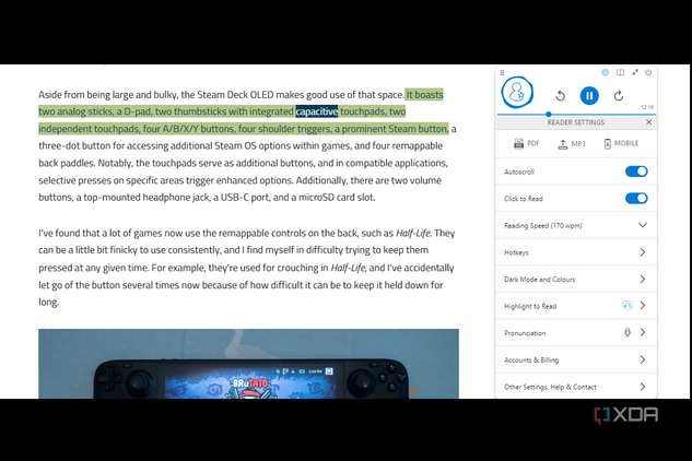 Natural Reader interface