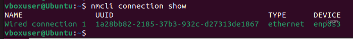 nmcli connection show output