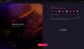 Screenshot of Opera GX setup asking the user which social networks to show on the sidebar