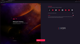 Screenshot of Opera GX setup asking the user which social networks to show on the sidebar