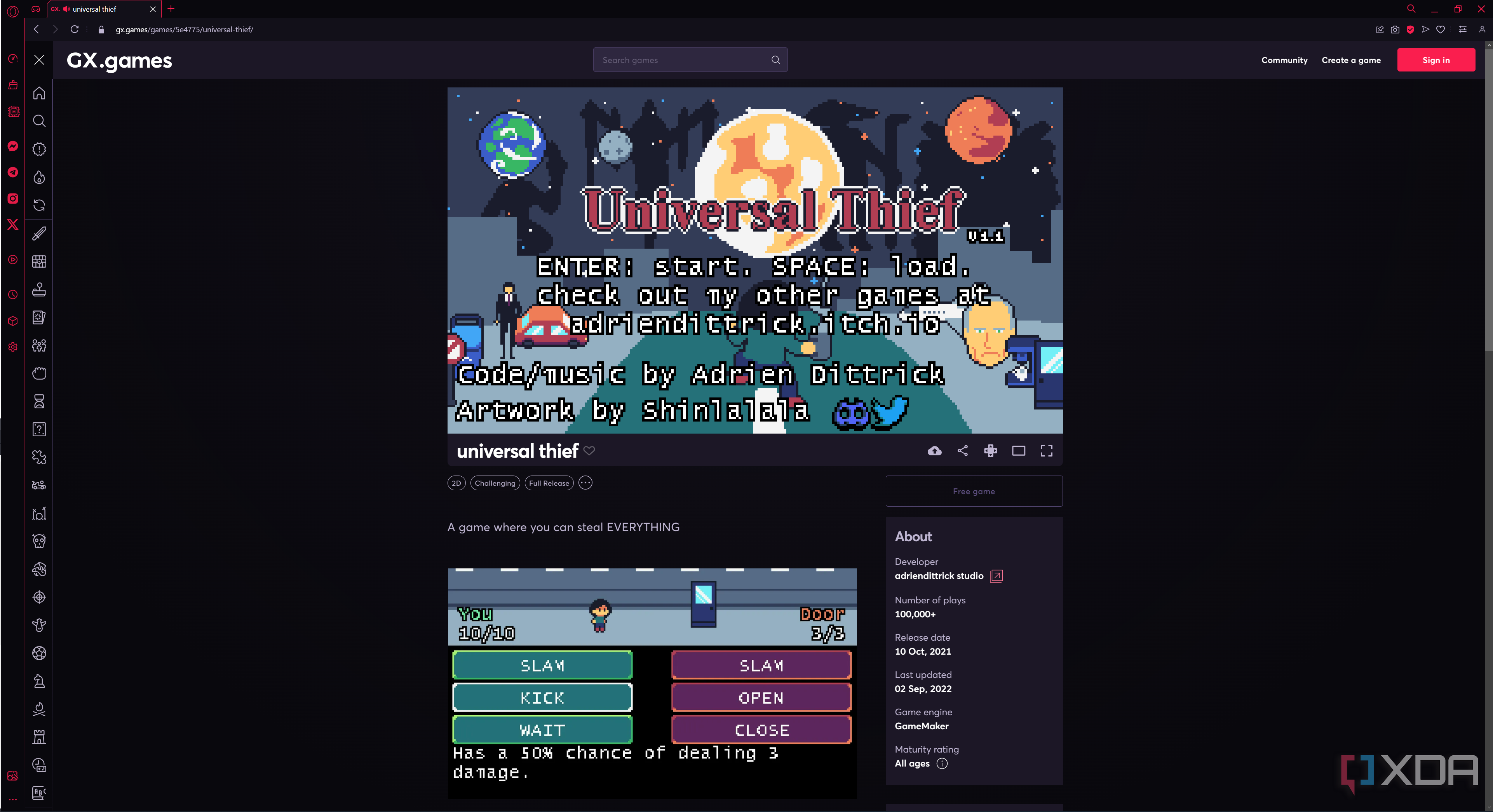 Screenshot of a game built into Opera GX