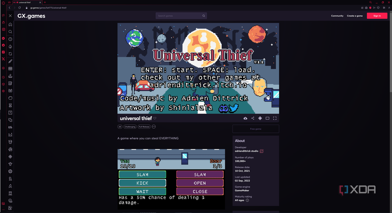 Screenshot of a game built into Opera GX