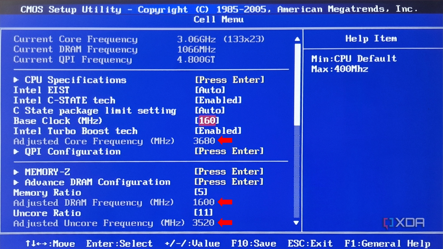 Adjusted CPU and DRAM frequencies in the BIOS overclocking settings, with new values entered.