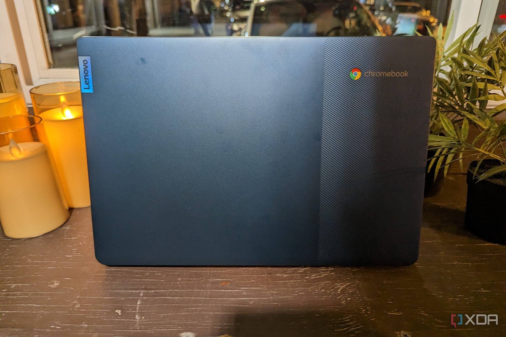 A back profile view of the Lenovo IdeaPad Slim 3 Chromebook