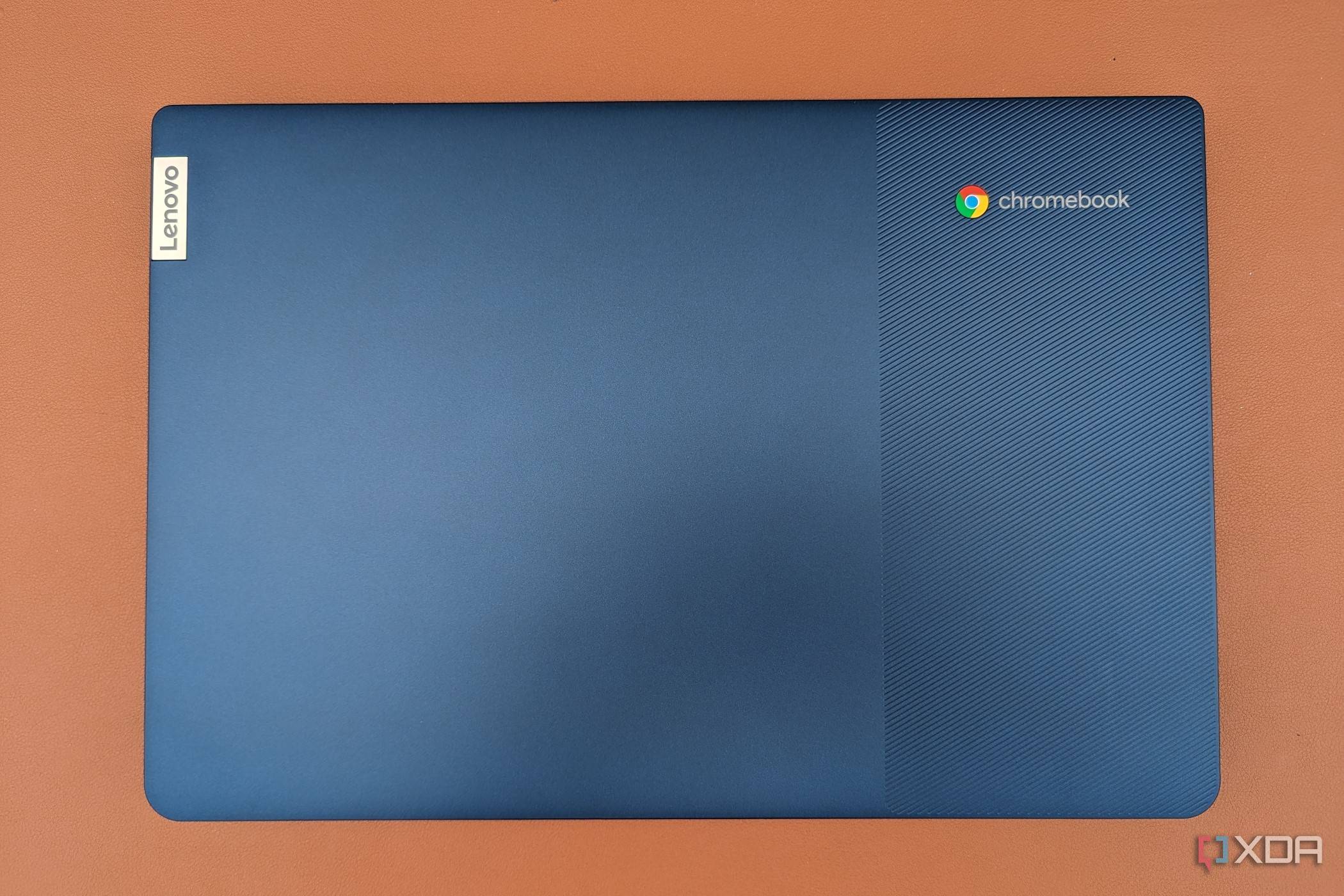 A top-angled photo of the top lid on the Lenovo IdeaPad Slim 3 Chromebook