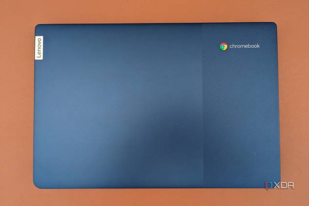 A top-angled photo of the top lid on the Lenovo IdeaPad Slim 3 Chromebook